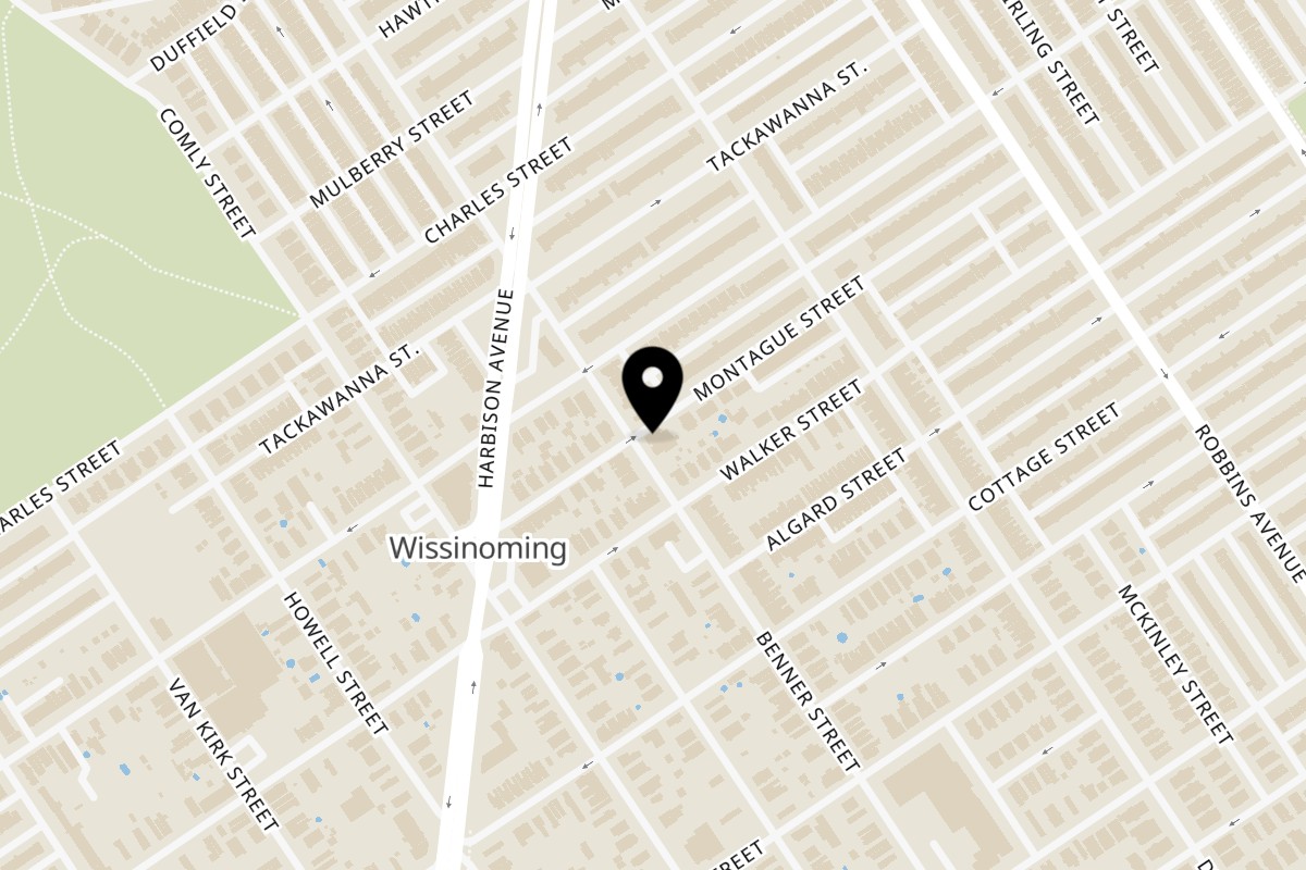 Map showing the location of Perry's Pizza on 4221 Benner St in Philadelphia
